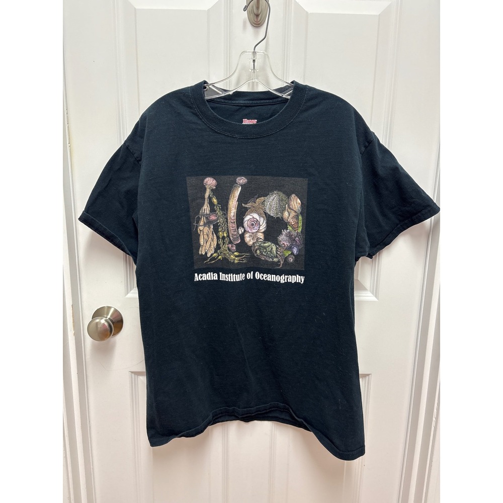 Hanes Beefy-T Acadia Institute of Oceanography Graphic T-Shirt Black Mens L